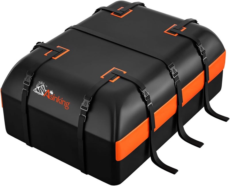 Asinking Car Rooftop Cargo Carrier Bag, 22 Cubic Feet Waterproof Tear-Resistant Car Roof Bag for All Vehicle with/Without Racks - Non-Slip Mat, 6 Door Hooks, 2 Extra Straps, Luggage Lock - Image 1